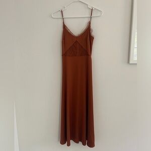 Petal and pup satin rust mid length dress